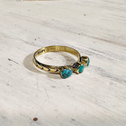 Brass Triple Turquoise Stamped Stacker Ring