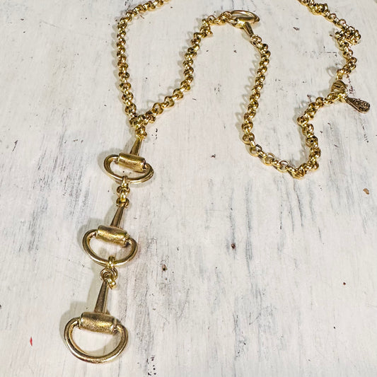 Yochi NY Snaffle Bit Lariat Necklace- Gold