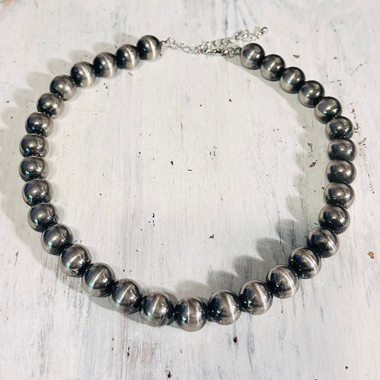 16" Pewter Pearl Necklace 12mm