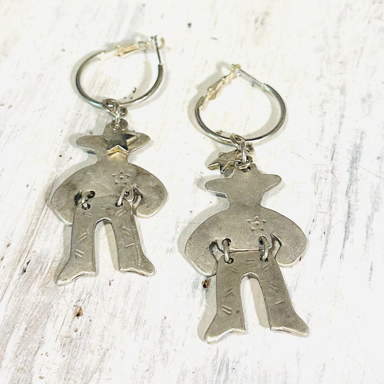 Silver Cowboy Dangle Hoop Earrings