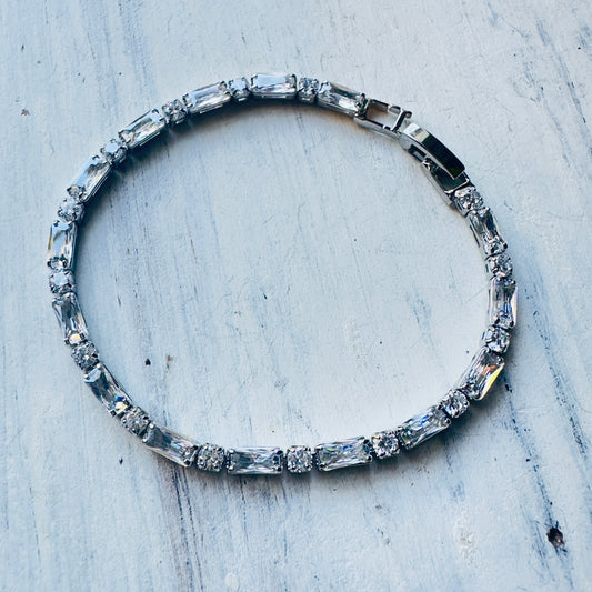Round & Rectangle Rhinestone Tennis Bracelet