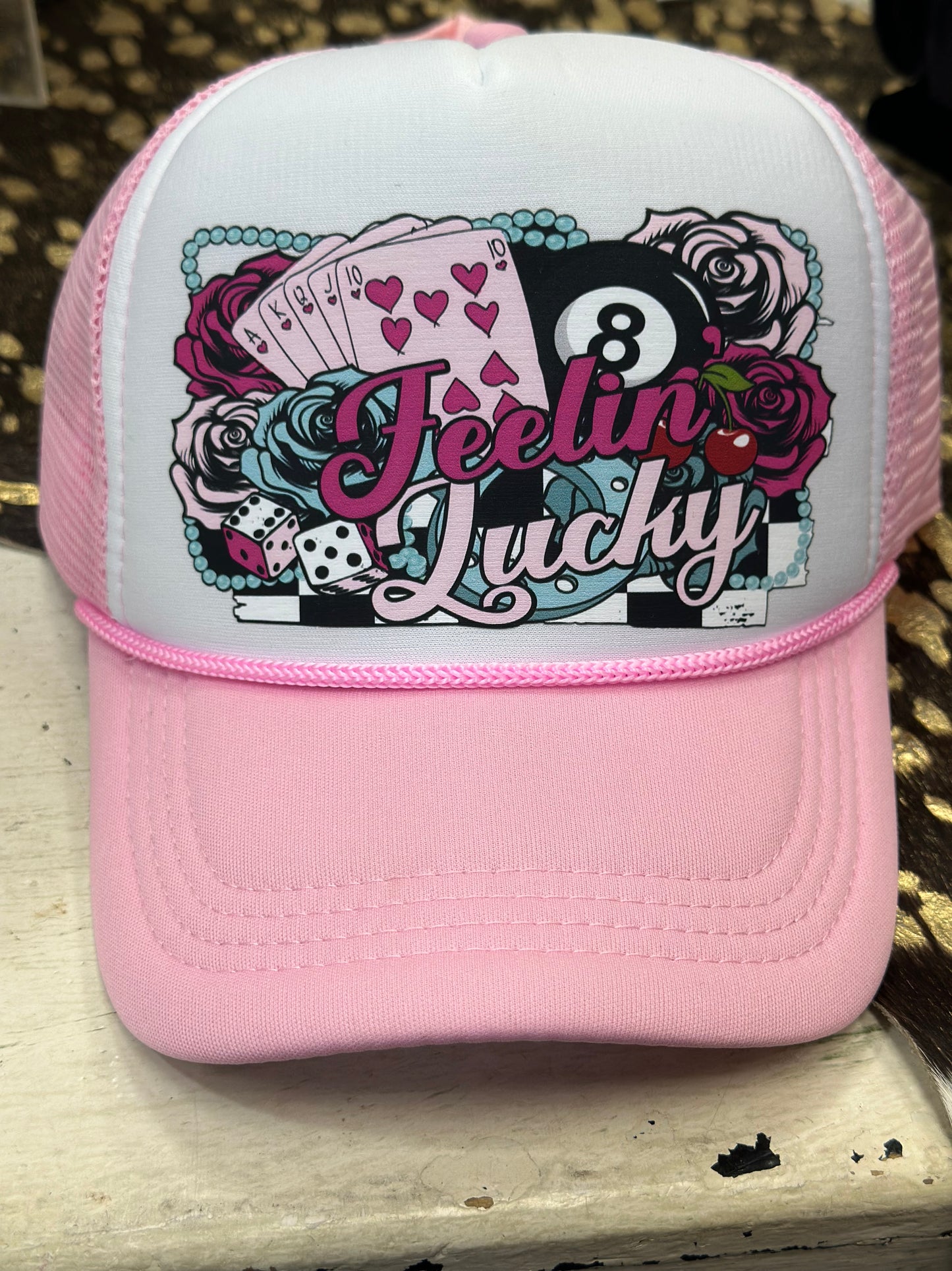 Feeling Lucky Pink & White Cap