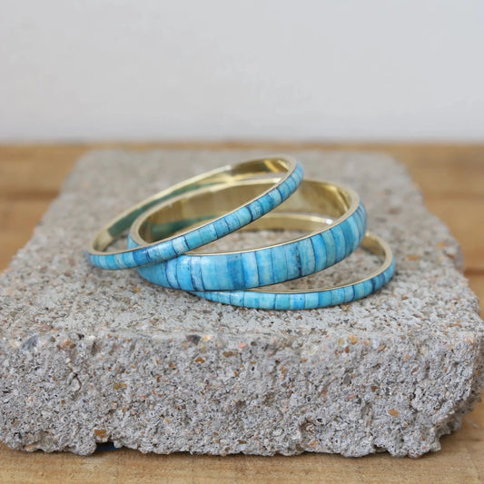 Turquoise Inlay Bangle Bracelet Set