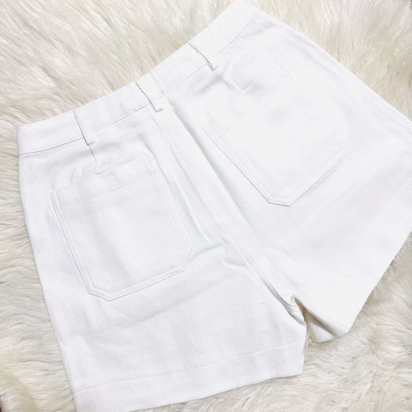 White Denim Shorts with Gold Bit Accents