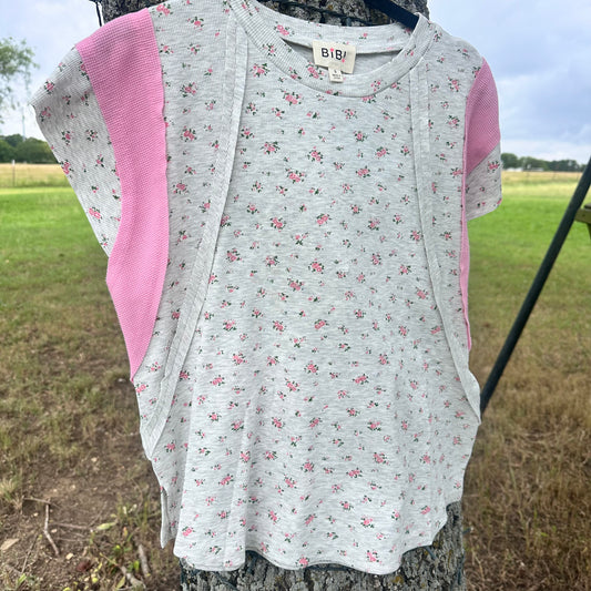 Floral Rib Cut Edge Detail Top