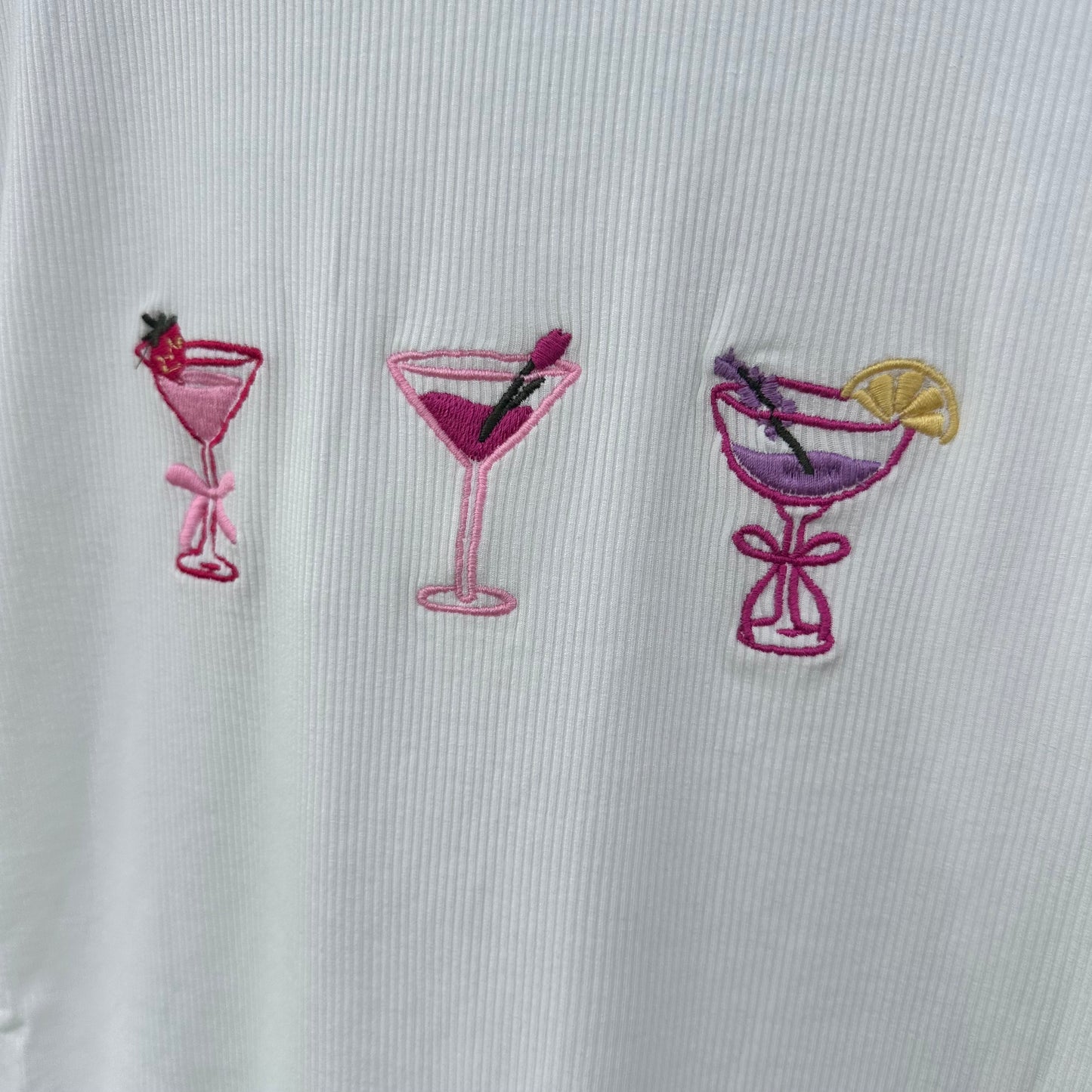 White Cocktail Embroidered Ribbed Top