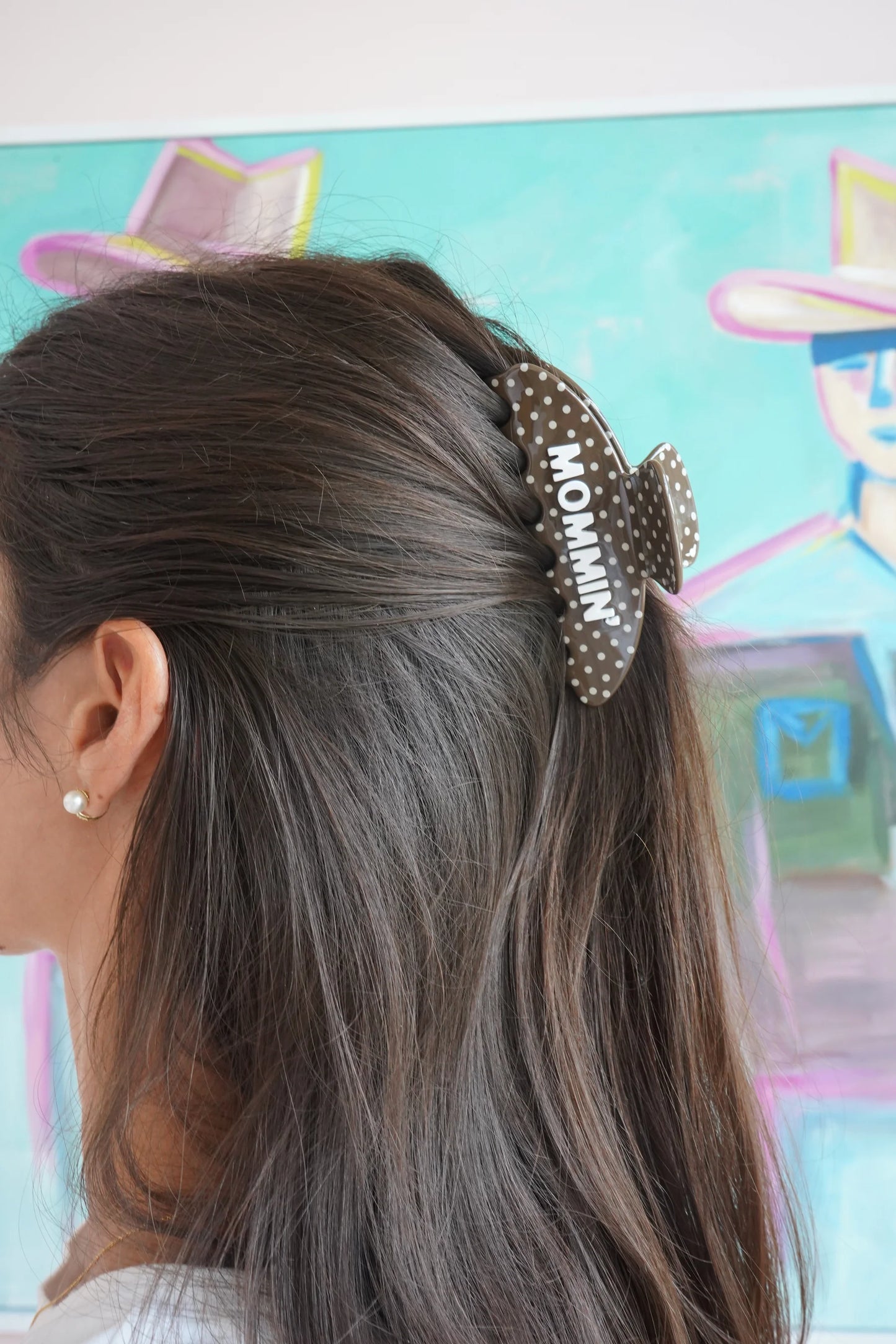 Mommin' Brown Polka Dot Hair Clip