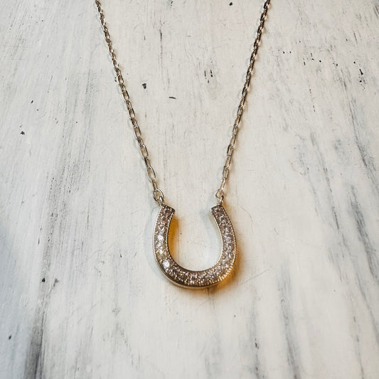 Gold & CZ Horseshoe Pendant Necklace