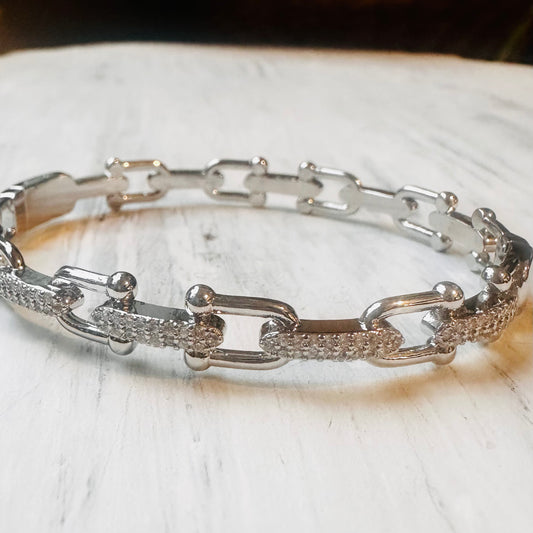Silver & CZ Bit Bangle Bracelet