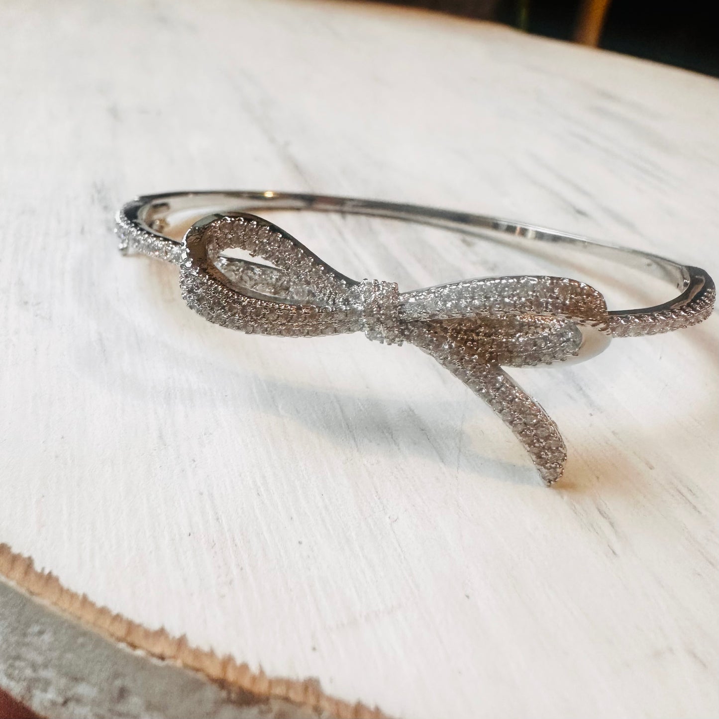 Silver & CZ Bow Bangle Bracelet