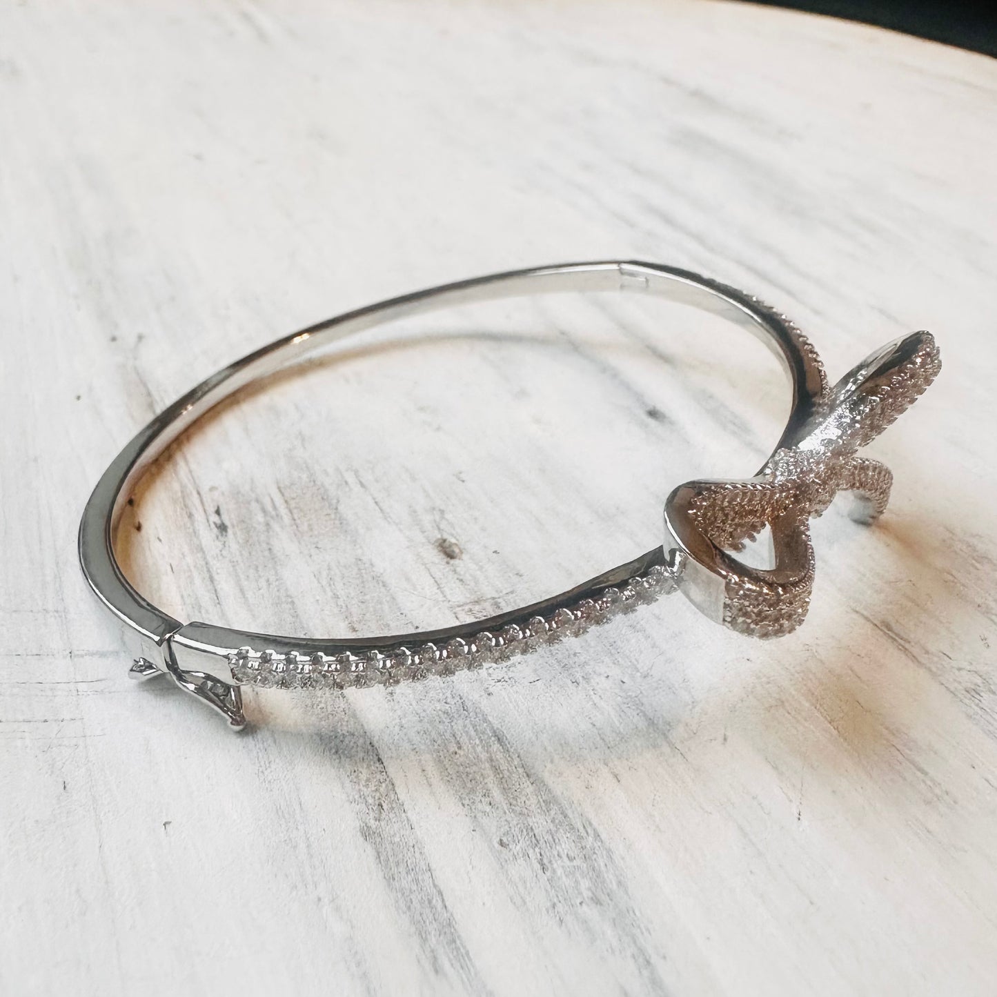 Silver & CZ Bow Bangle Bracelet