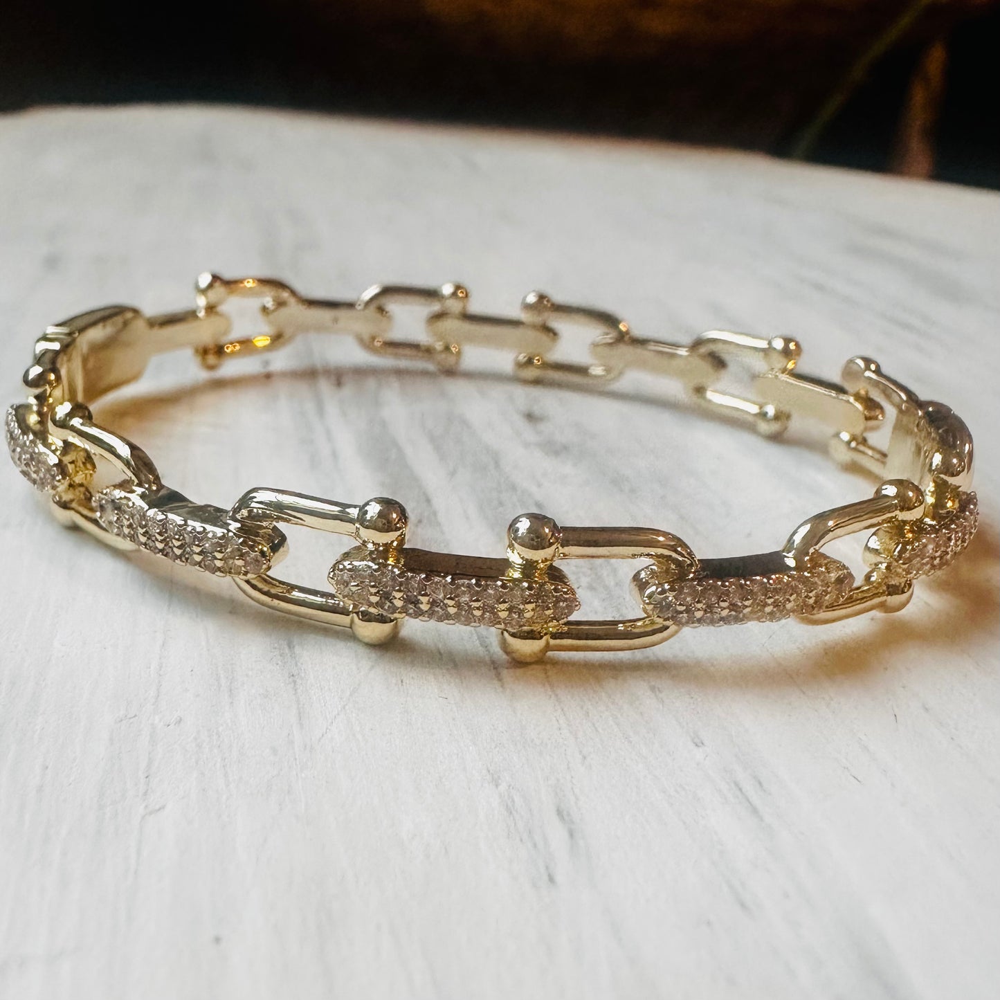 Gold & CZ Bit Bangle Bracelet