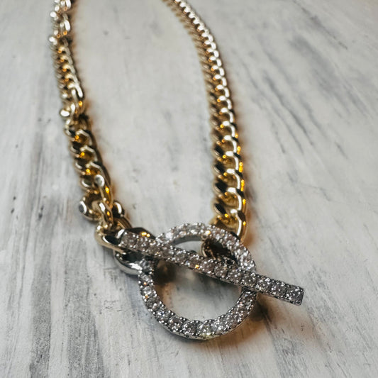 Chunky Gold Chain & CZ Toggle Necklace