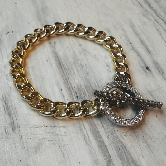 Chunky Gold & CZ Toggle Bracelet