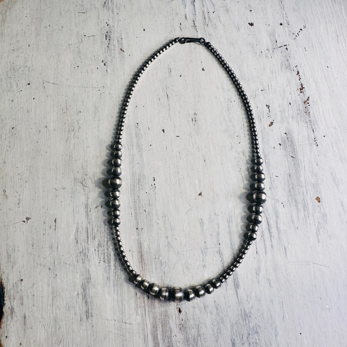 16" Sterling Gradual Section Beaded Choker Necklace