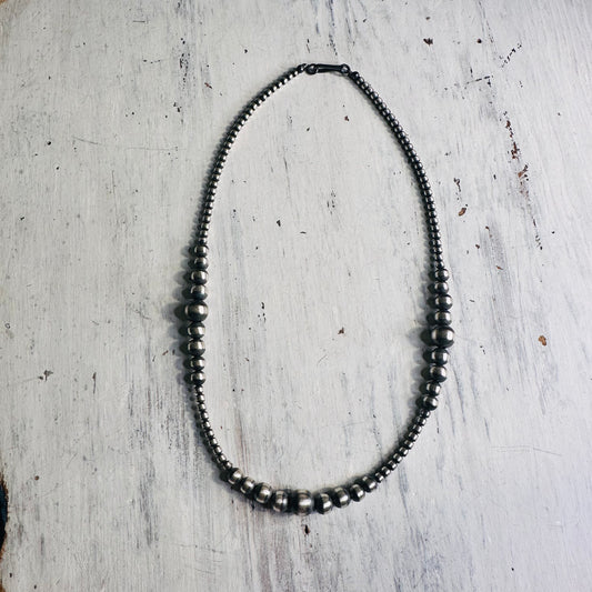 16" Sterling Gradual Section Beaded Choker Necklace