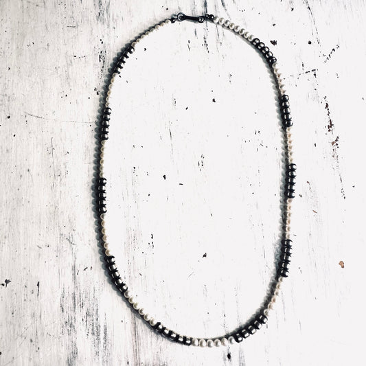 Sterling Bead & Pearl Sectioned Necklace- 2 sizes