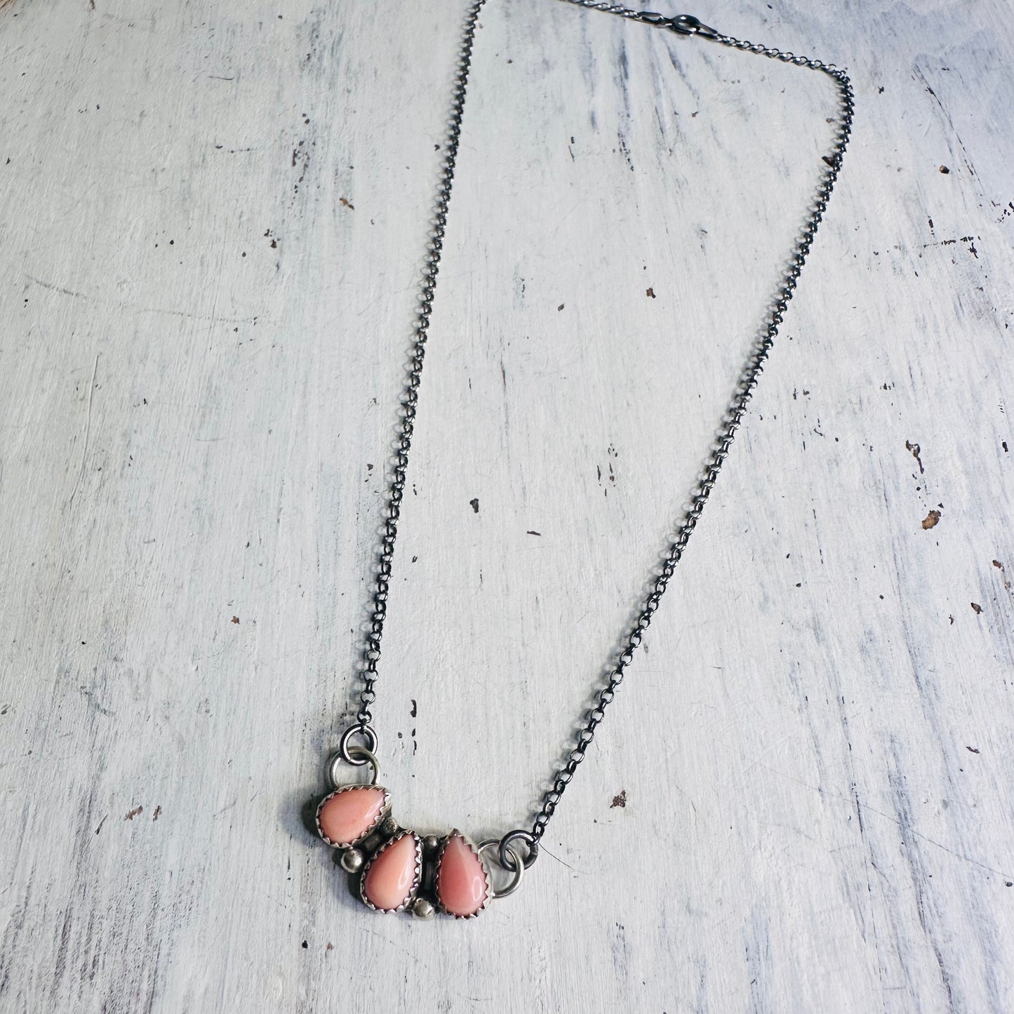 Sterling & 3 Pink Stone Necklace