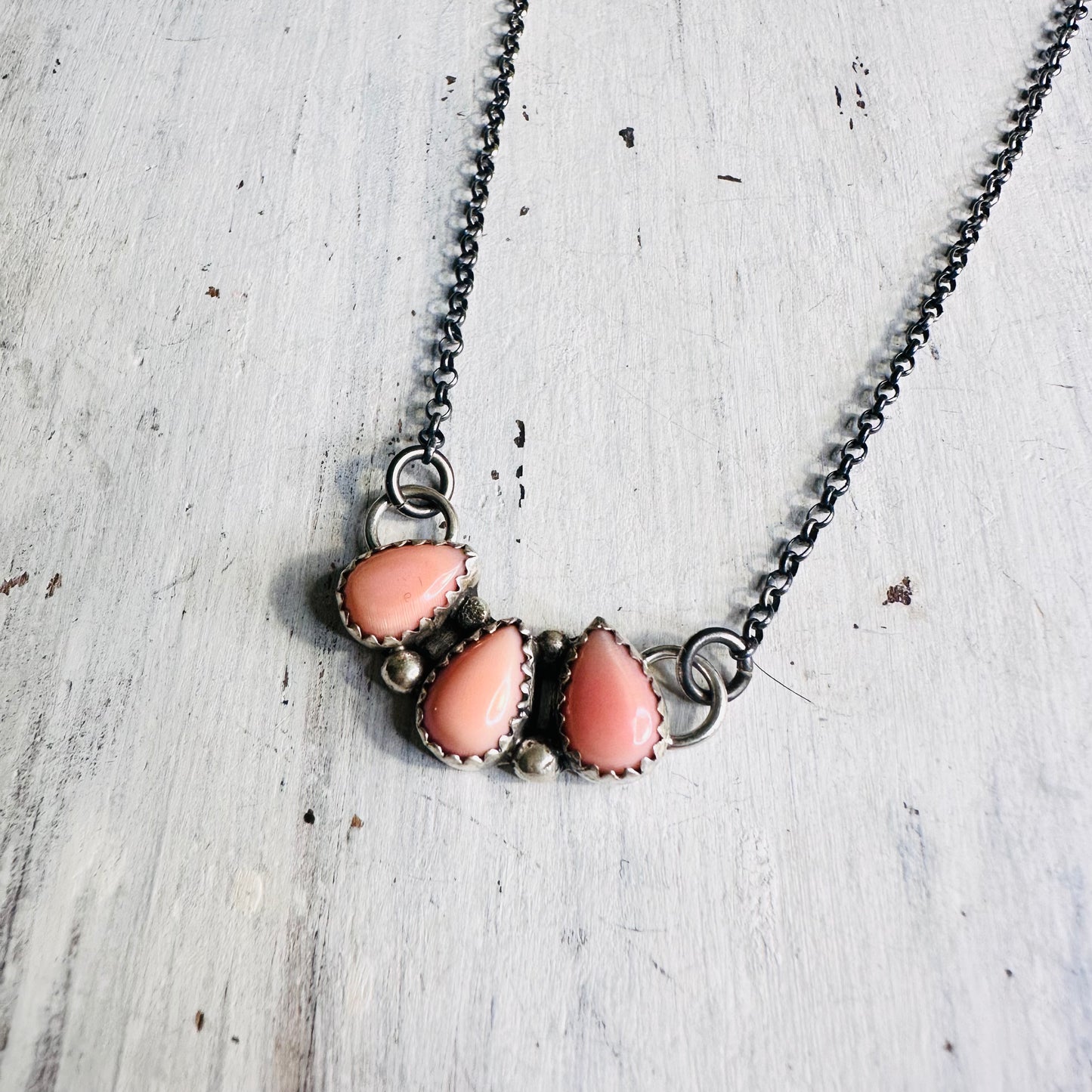 Sterling & 3 Pink Stone Necklace