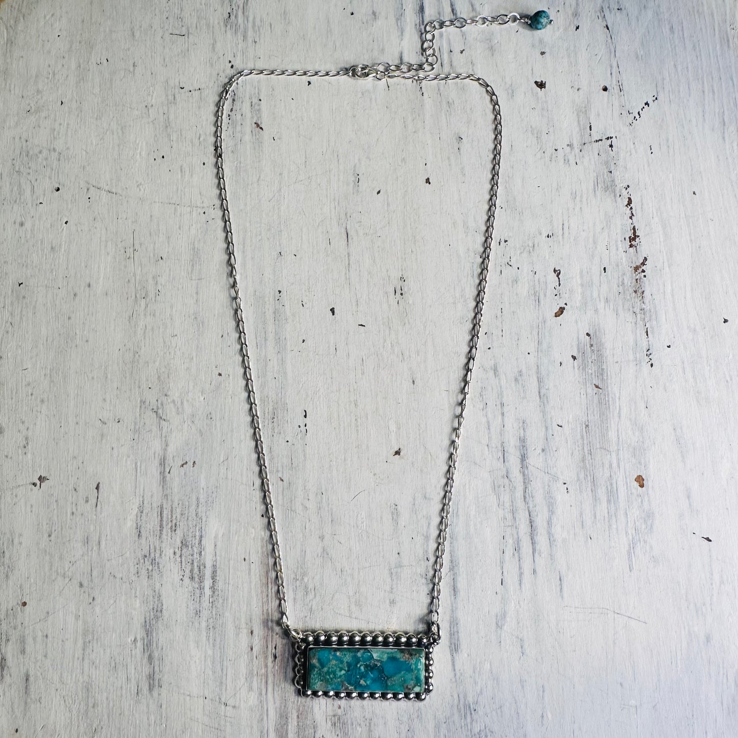 Sterling & Turquoise Bar Beaded Edge Necklace