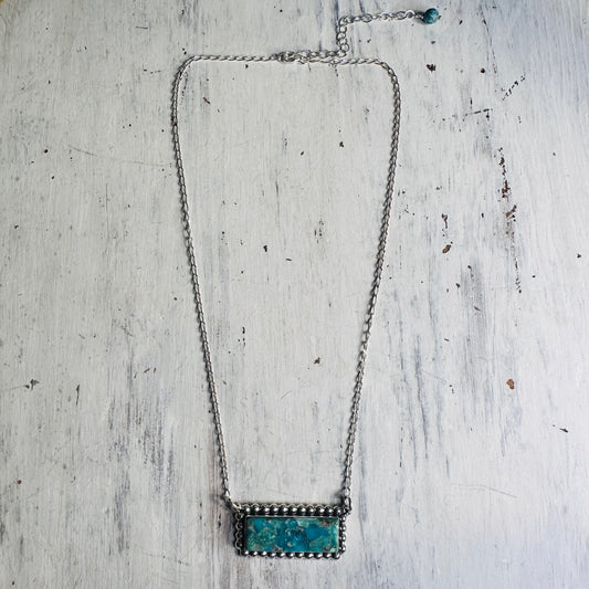 Sterling & Turquoise Bar Beaded Edge Necklace
