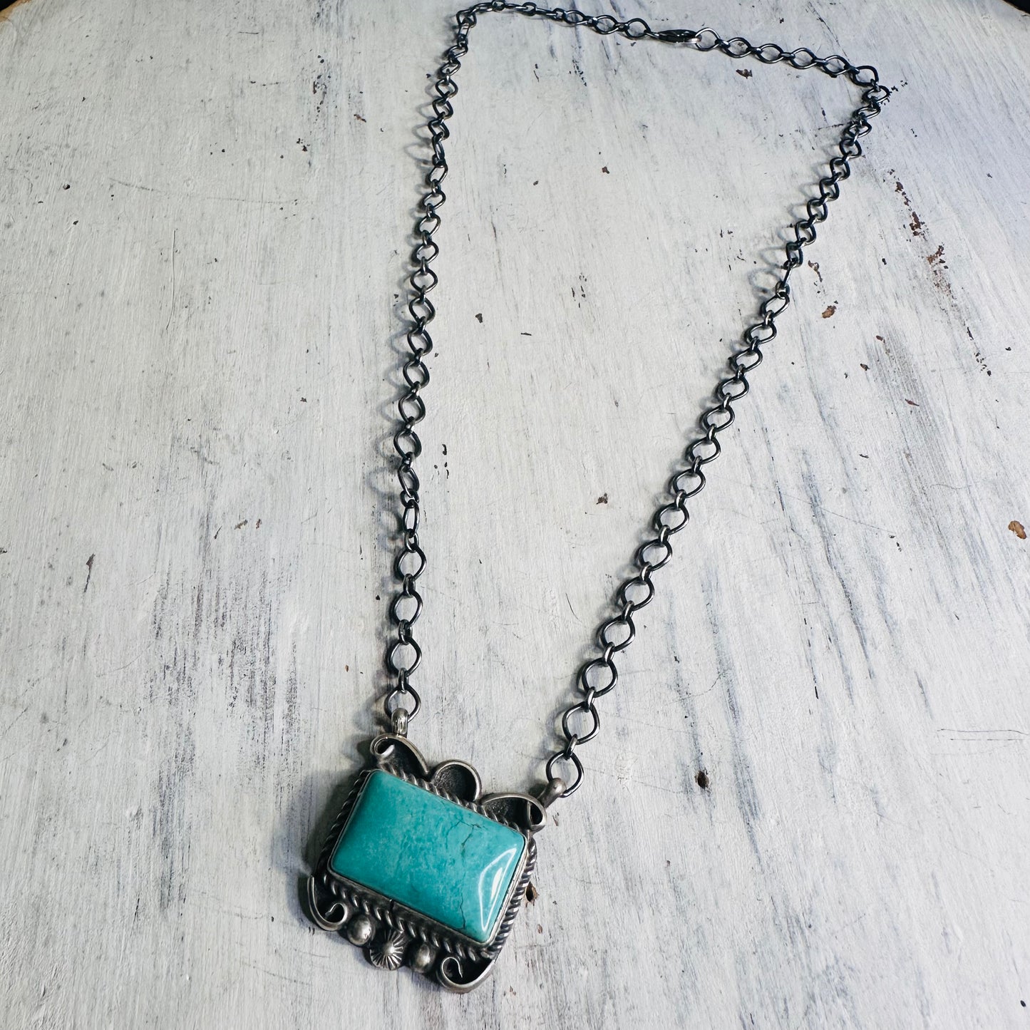 Sterling & Turquoise Bar Deco Edge Necklace
