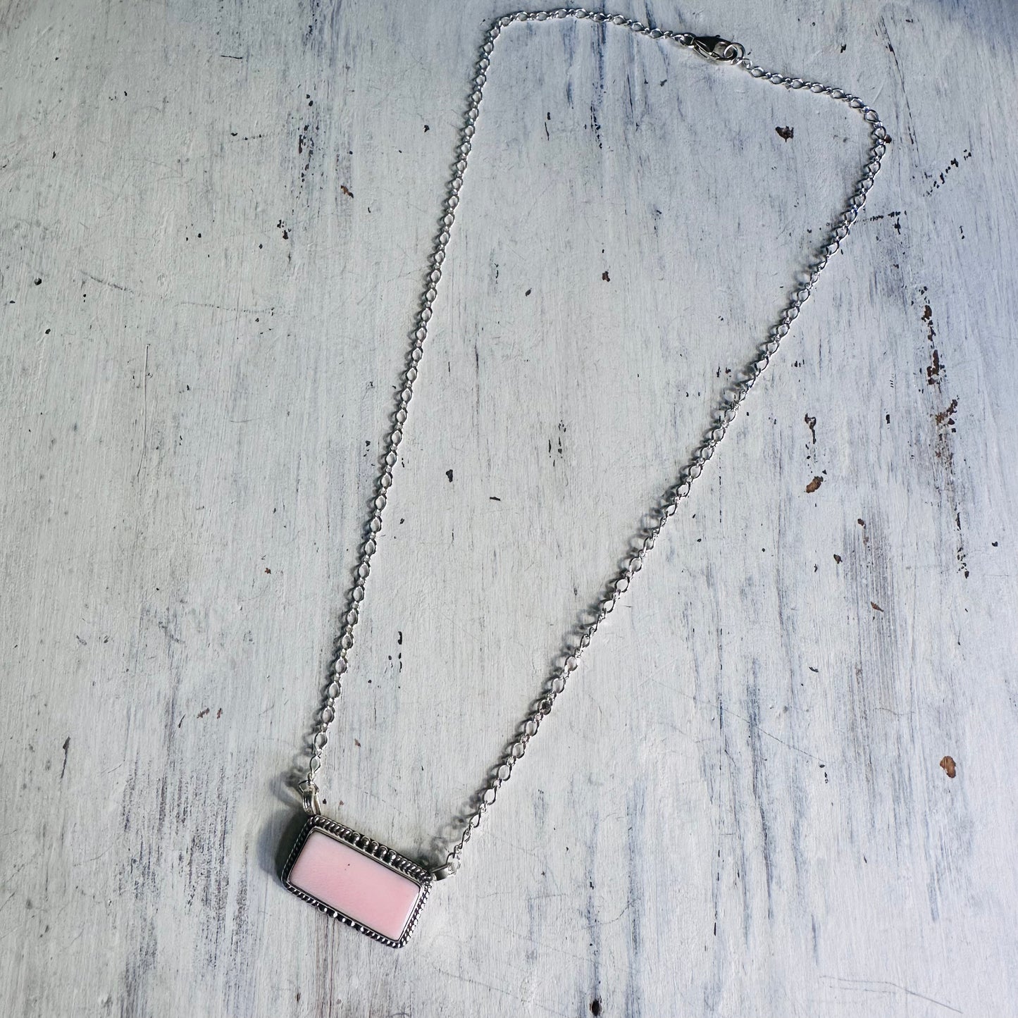 Sterling & Pink Stone Bar Necklace