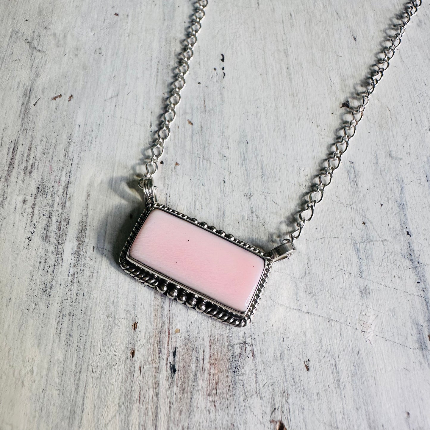 Sterling & Pink Stone Bar Necklace