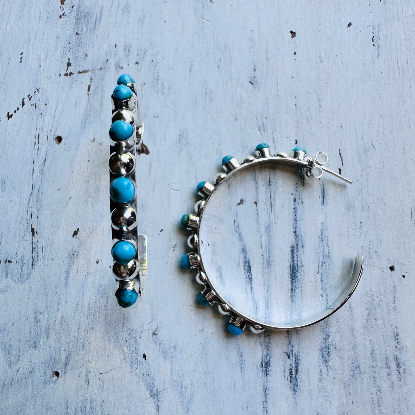 Sterling & Turquoise Dot Hoop Post Earring