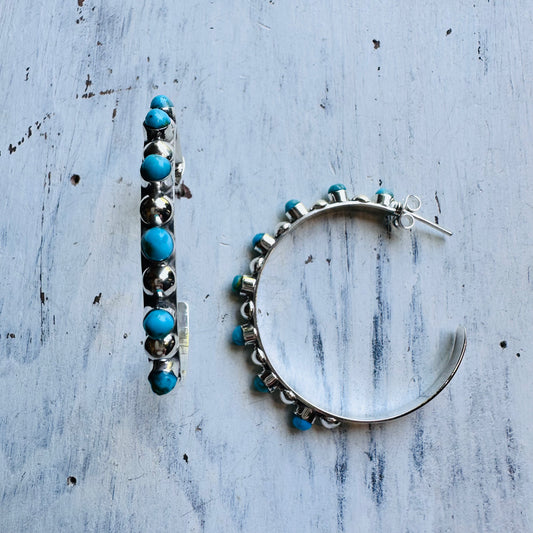 Sterling & Turquoise Dot Hoop Post Earring