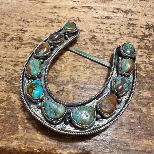 Turquoise 11 Stone Coin Silver Belt Buckle