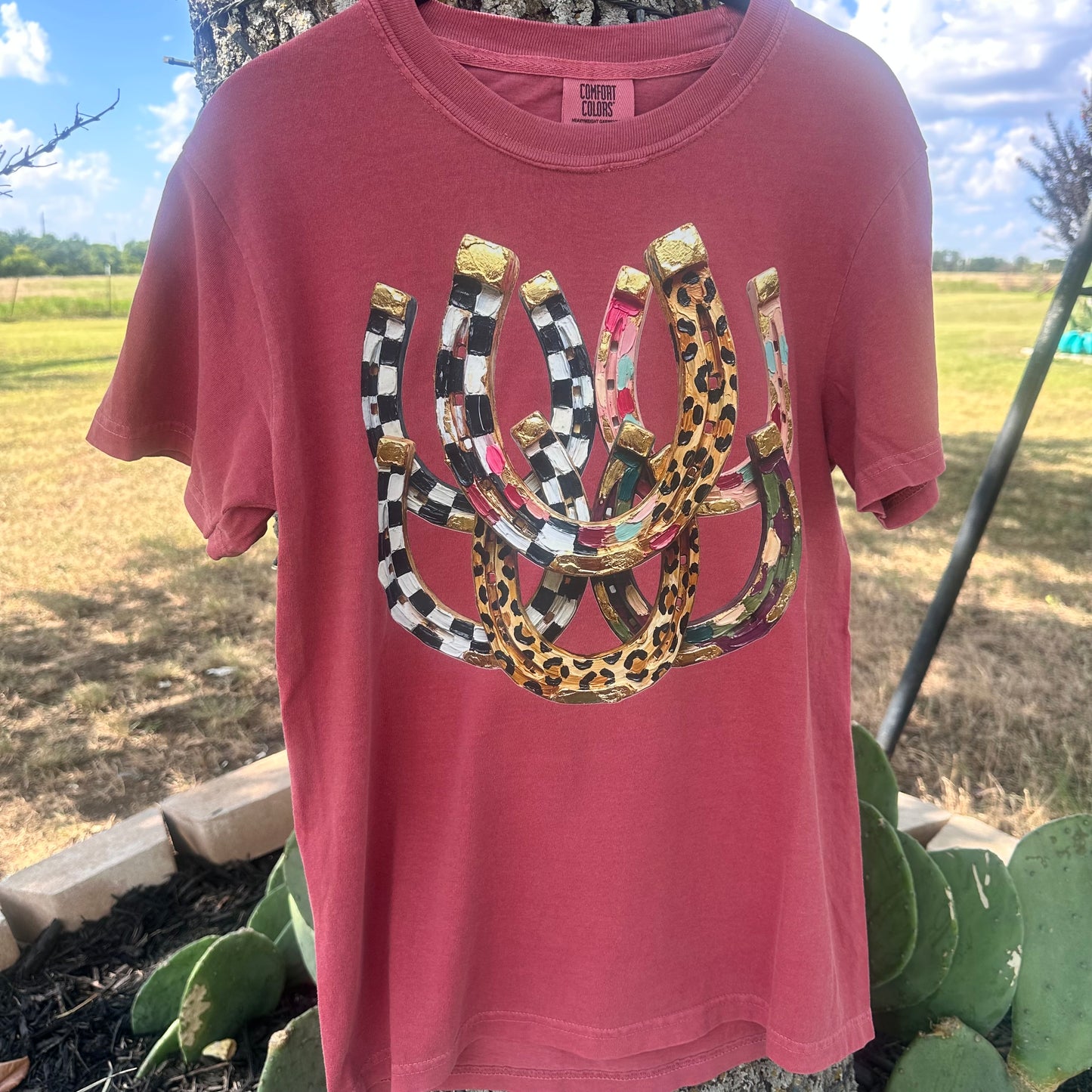 Horseshoe Oil Paint Graphic Tee- Washed Crimson