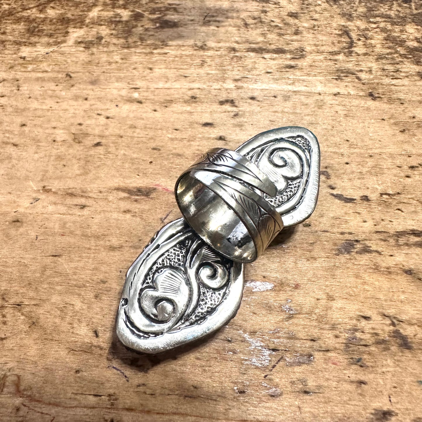Double Natural Turquoise Stone Coin Silver Ring