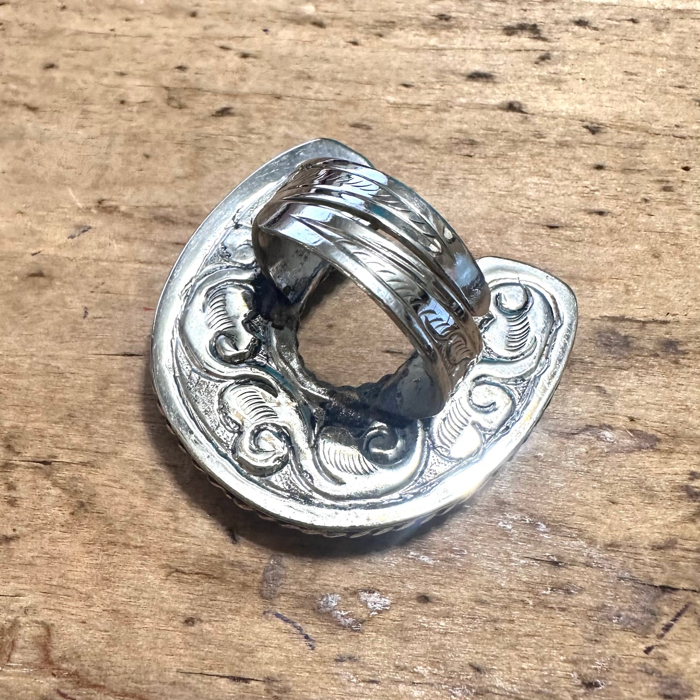 6 Turquoise Stone Horseshoe Coin Silver Ring