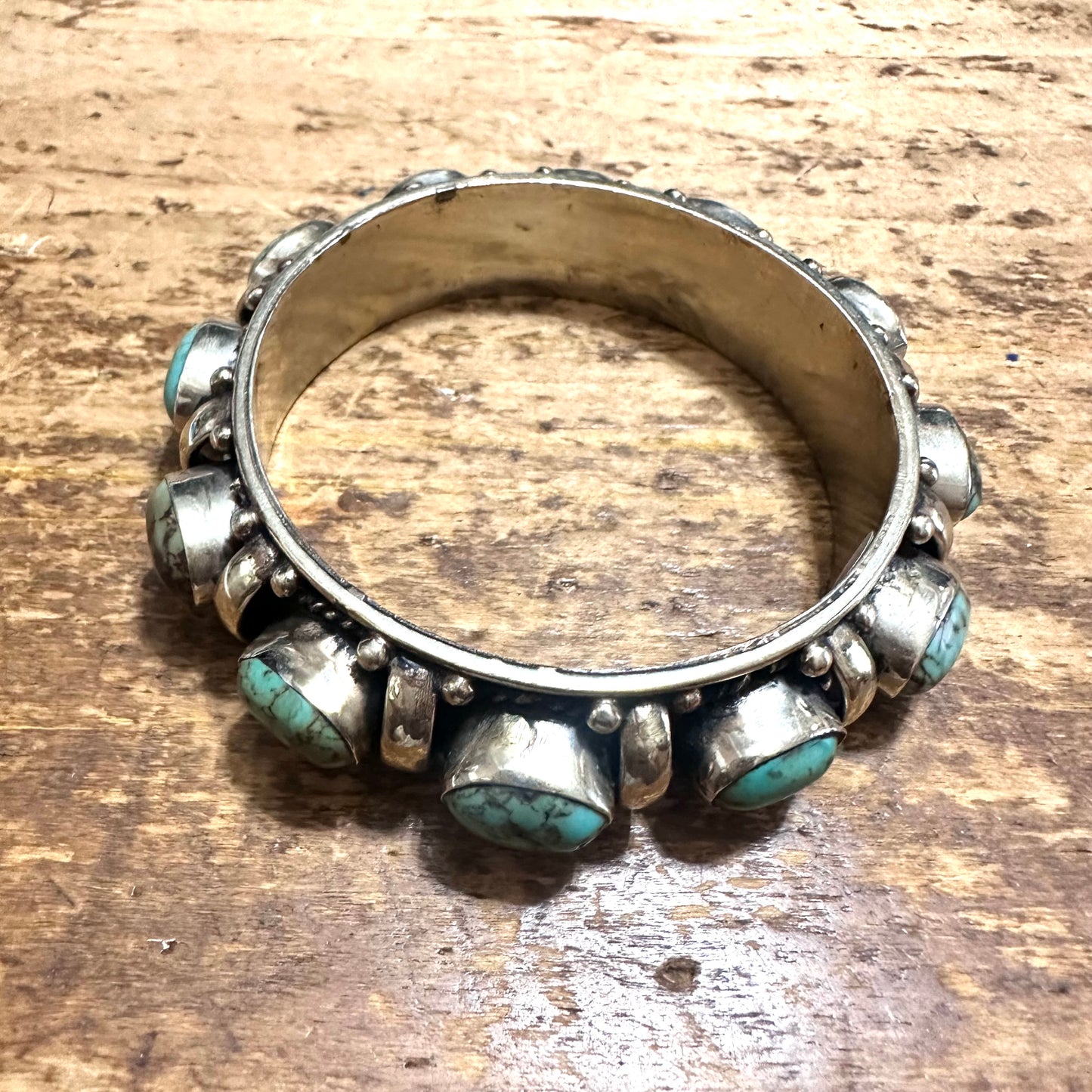 Turquoise & Bar Coin Silver Bangle Bracelet