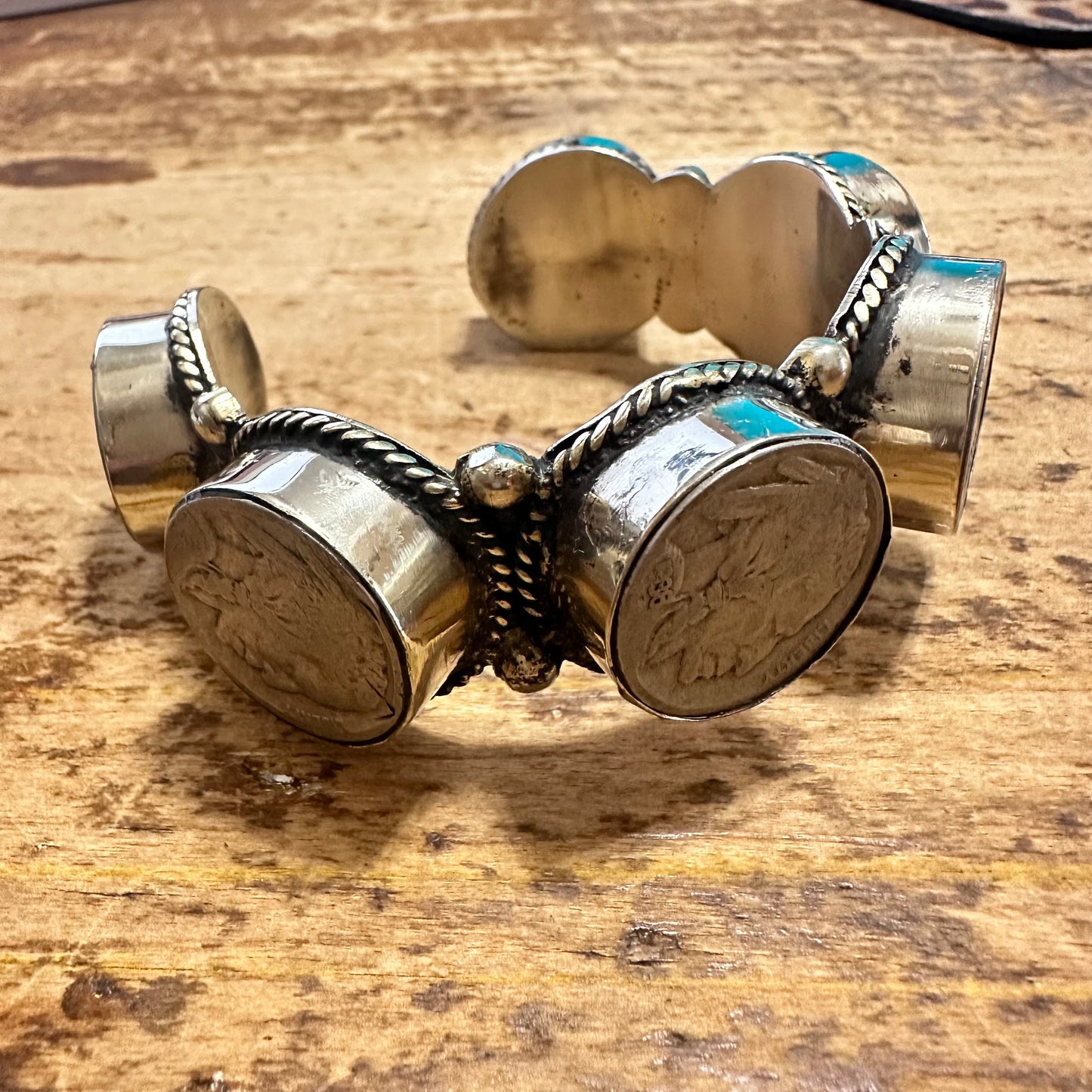Indian Coin Rope Edge Coin Silver Cuff Bracelet