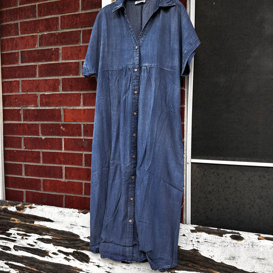 Washed Chambray Collared Dress