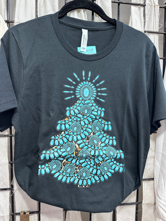 Turquoise Jewel Christmas Tree Tee