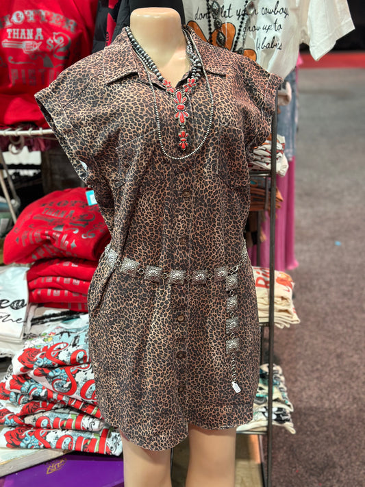 Leopard Twill Shirt Dress