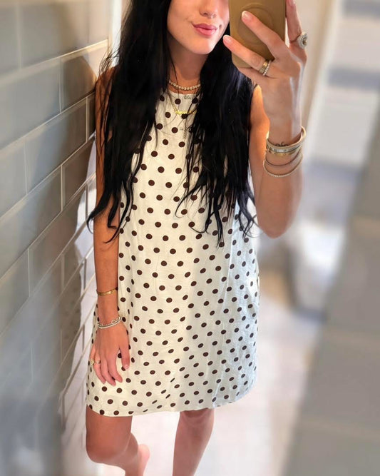 Cream Sleeveless Woven Polka Dot Mini Dress