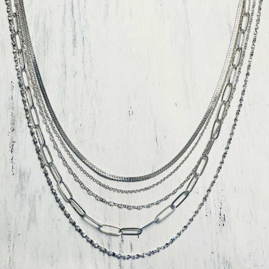 Silver Layered Chain Necklace