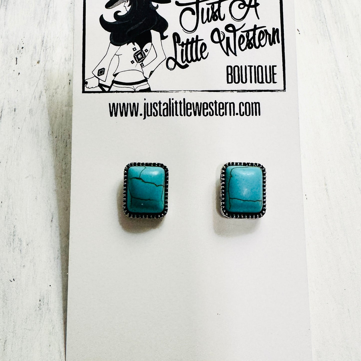 Rectangle Beaded Turquoise Post Earrings