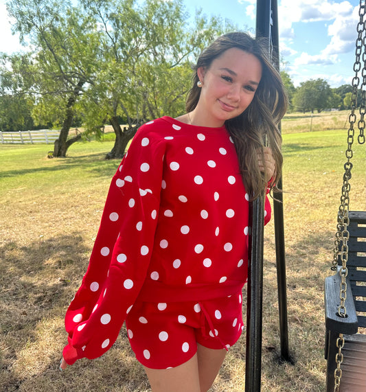 Red & White Polk Dot Fleece Short Set