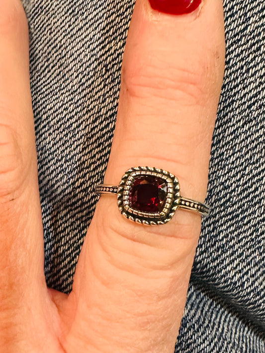 Sterling & Red Garnet Ring