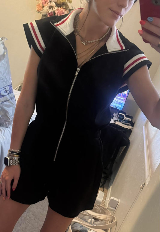 Black Front Zip Romper