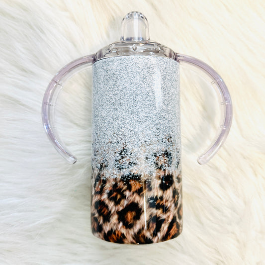 Silver Glitter & Leopard Sippy Cup