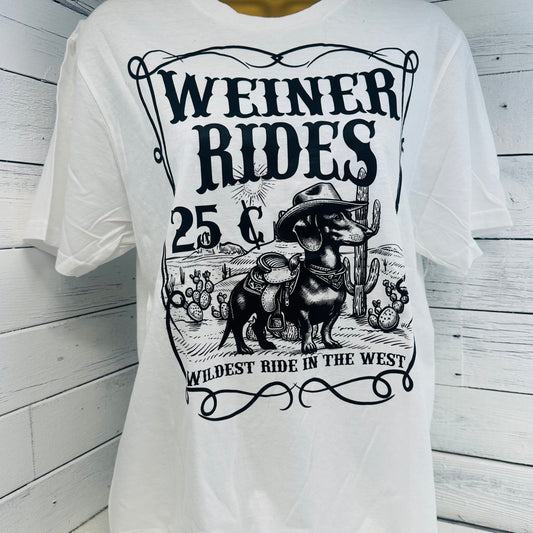 Weiner Rides Tee- White