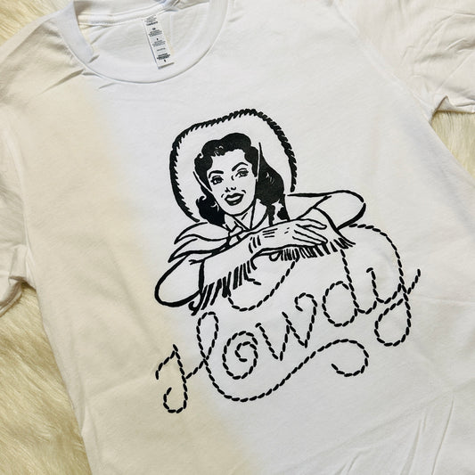 White Retro HOWDY Cowgirl Tee