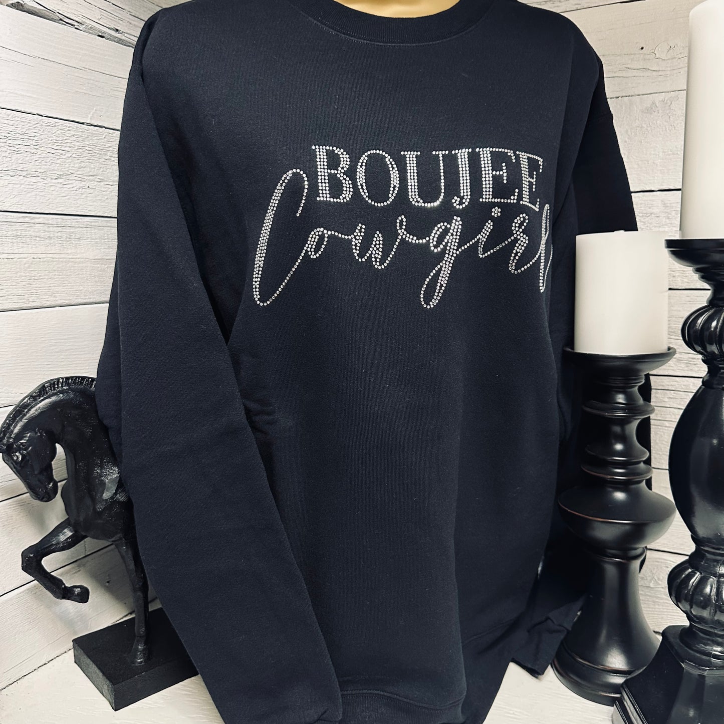 Crystal Boujee Cowgirl Sweatshirt- Black