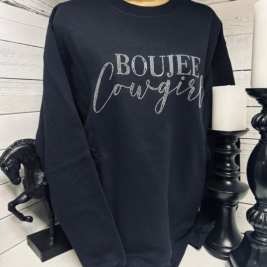 Crystal Boujee Cowgirl Sweatshirt- Black